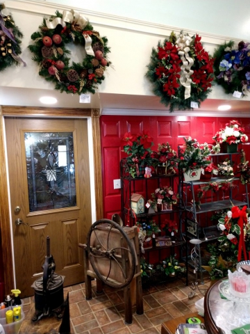 Various Winter wreaths and arrangements